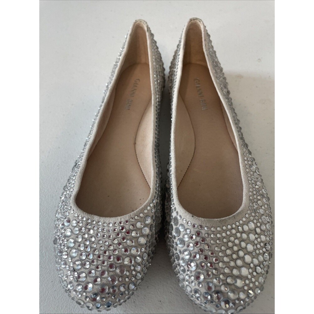 Gianni Bini Silver Rhinestone Ballet Flats Slip-On Women's Size 7 Round Toe